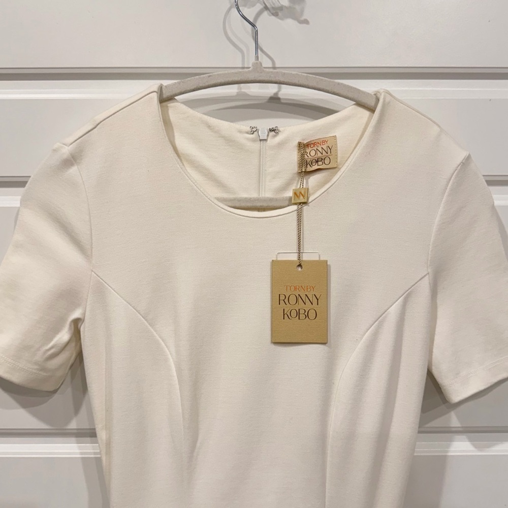 NWT Ronny Kobo Peplum Blouse XS White Short Sleeve Going Out Preppy Feminine - Picture 3 of 10